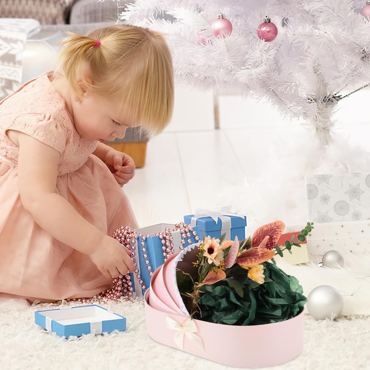 Baby Bedside Crib Basket Florist Presents Wrapping Bag for Baby Shower Flower Bouquet Wrapping for Newborn 100 Days, 1St Birthday Florist Packing Bags Pink
