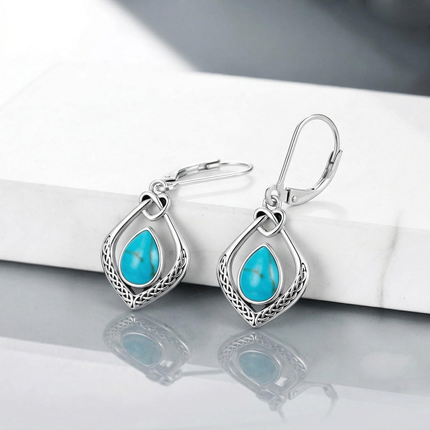 Eetaitai Celtic Knot Earrings 925 Sterling Silver Natural Turquoise Dangle Drop Earrings Western Vintage Jewelry Mothers Day Gifts for Mom Wife Sister