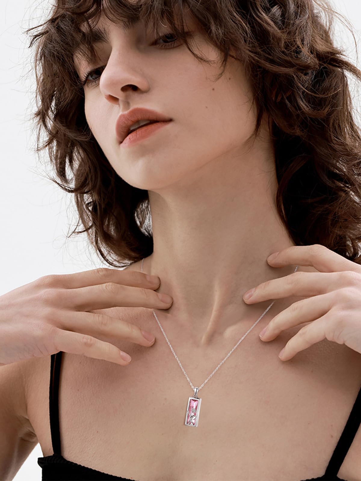 AENEAS Valentines Day Gifts for Women Her Lotus Necklace 925 Sterling Silver Pink Crystal Pendant Lotus Flower Jewelry Gifts for Women Her Wife