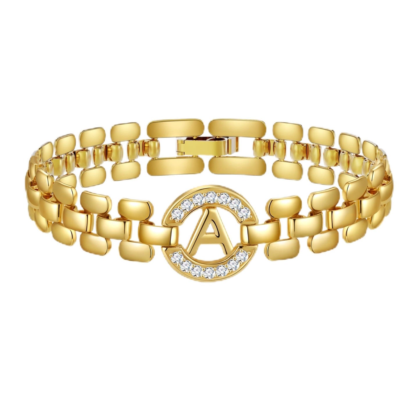 WEDDINEN Initial Bracelet,14K Gold Plated Letter Bracelets for Women, Thick Bangle Wrist Gold Alphabet Bracelet for Women, Christmas Gifts for Women Jewelry Initial A Charm Chain