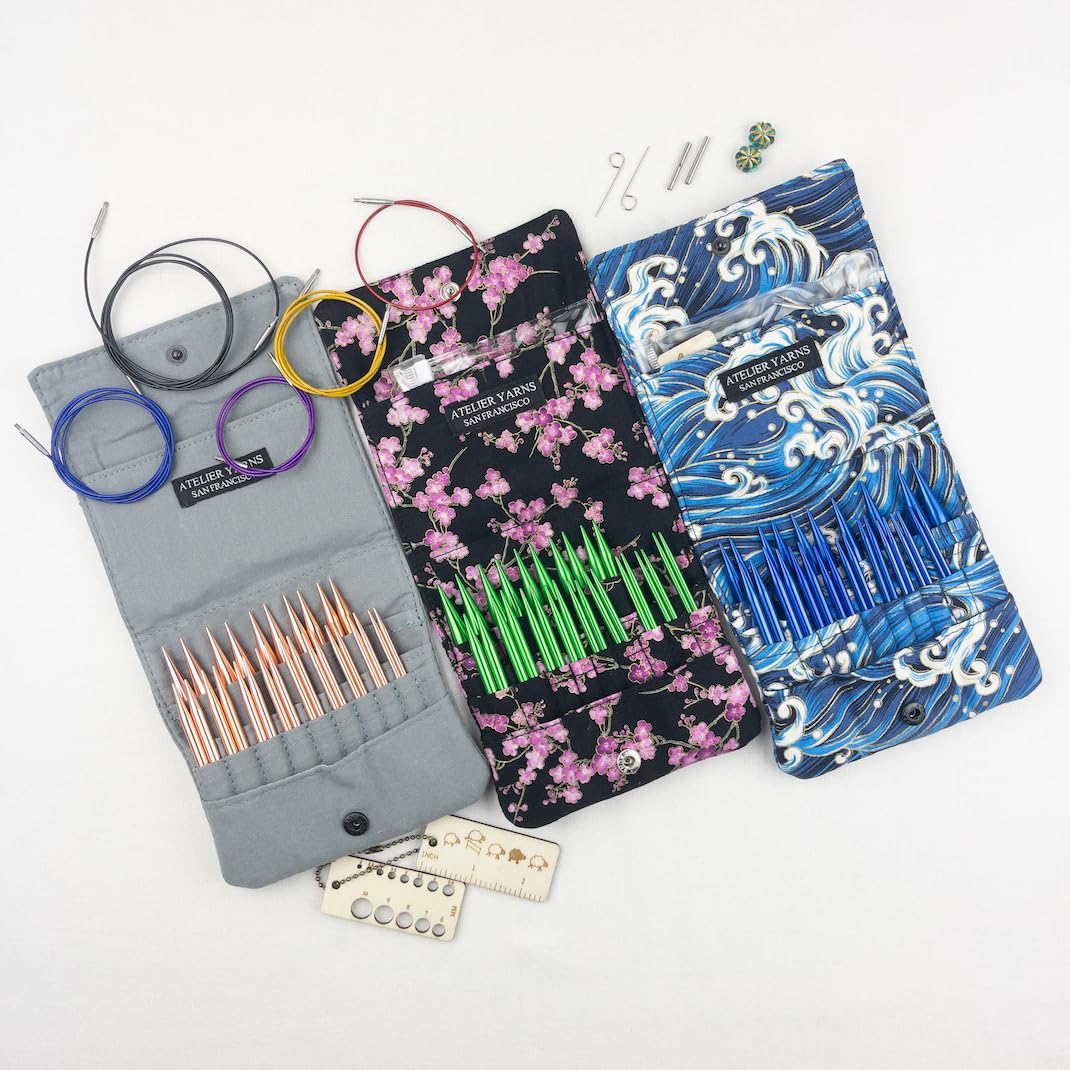 Atelier Interchangeable Knitting Needles, Stainless Steel, Knitting Needles Set with 14 Needle Sizes (Blue)