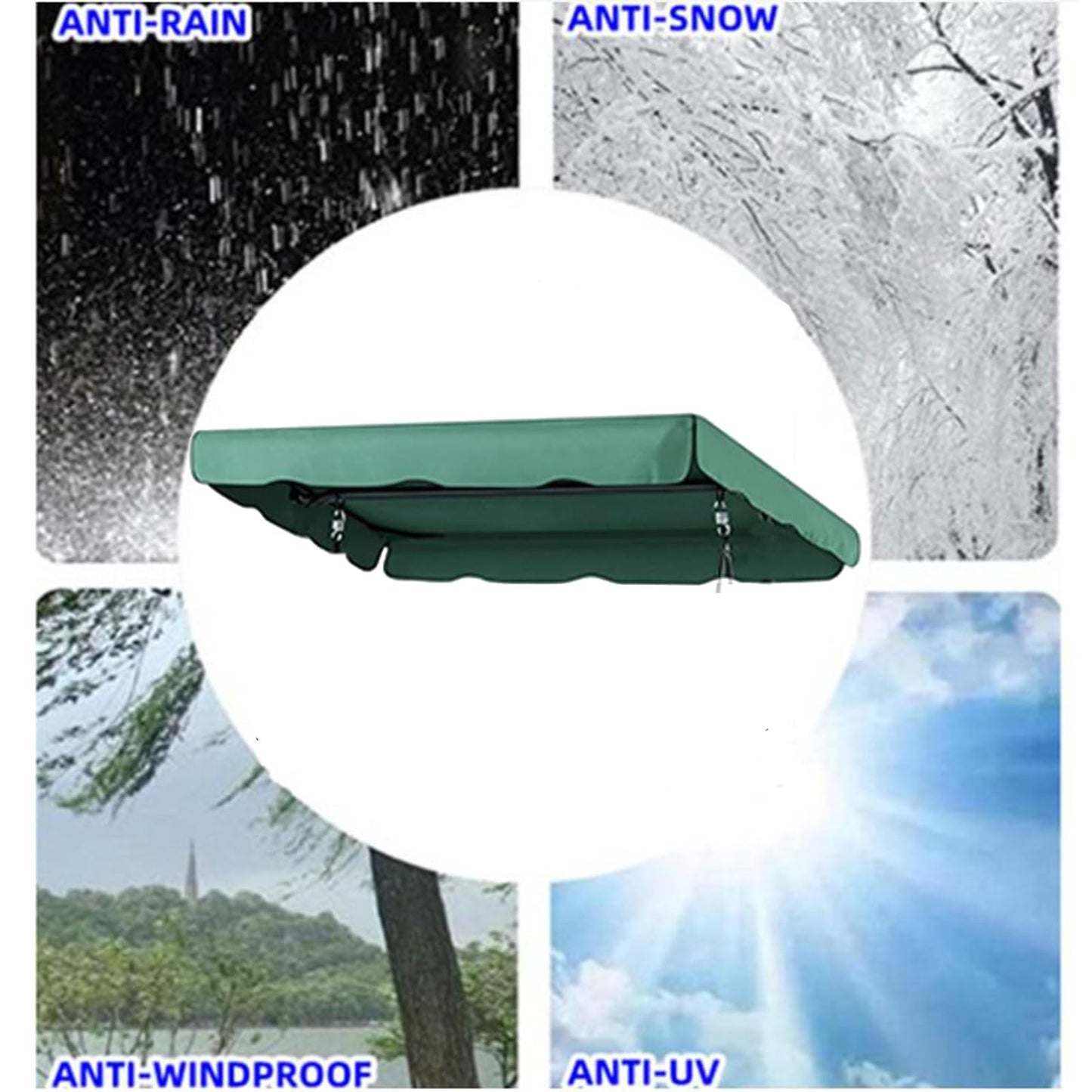 Swing Canopy Replacement, Replacement Canopy for 2 3 Seater Swing, Waterproof UV-Resistant Fabric, for Garden, Patio, Backyard(Green,75x47x7inch/191x120x18cm)