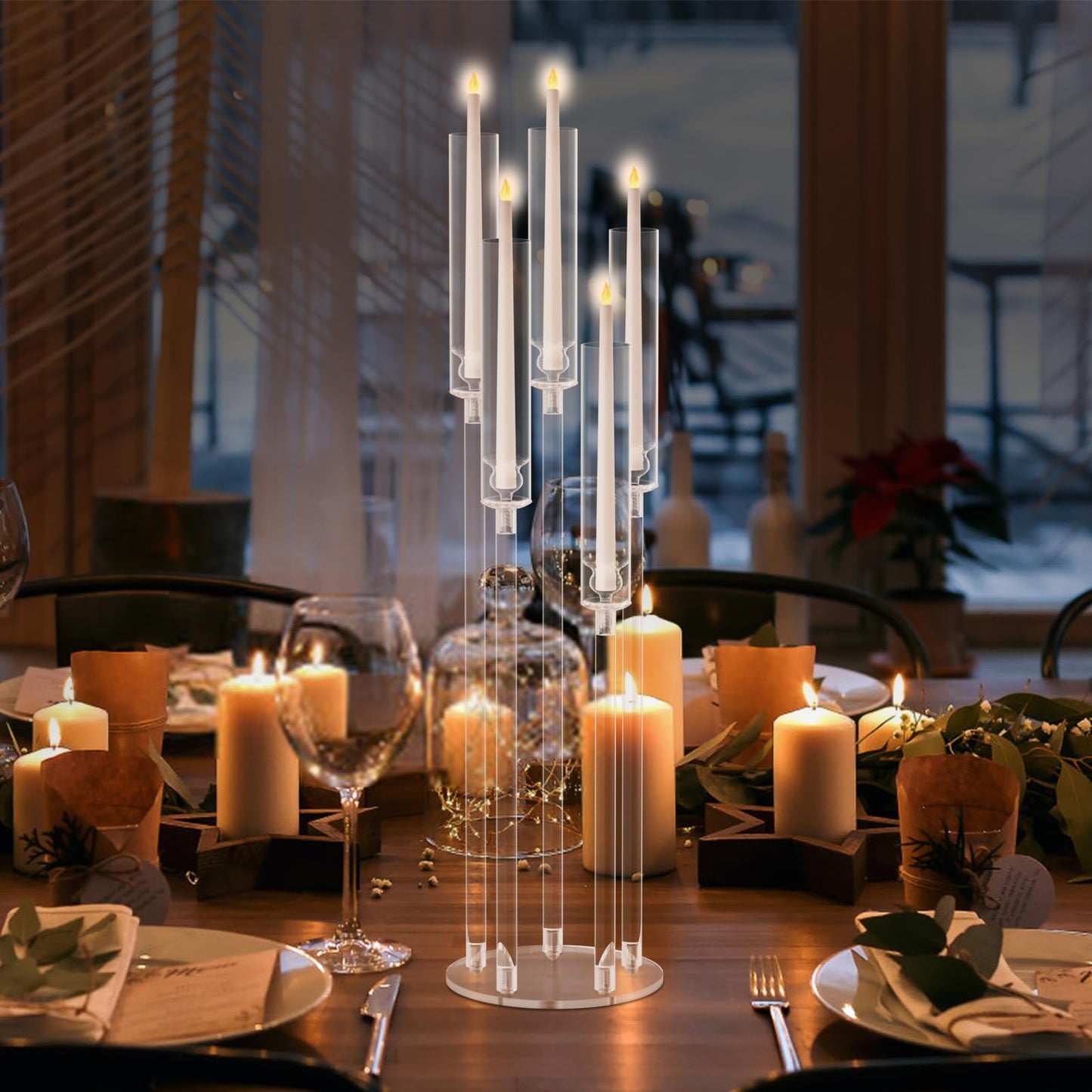 4PCS 5 Arm Acrylic Candelabra Centerpieces, Clear Candle Taper Candlestick Holder Tall Candelabra for Party Birthday Dinner Event Fireplace Decortion (US Fast Arrival)