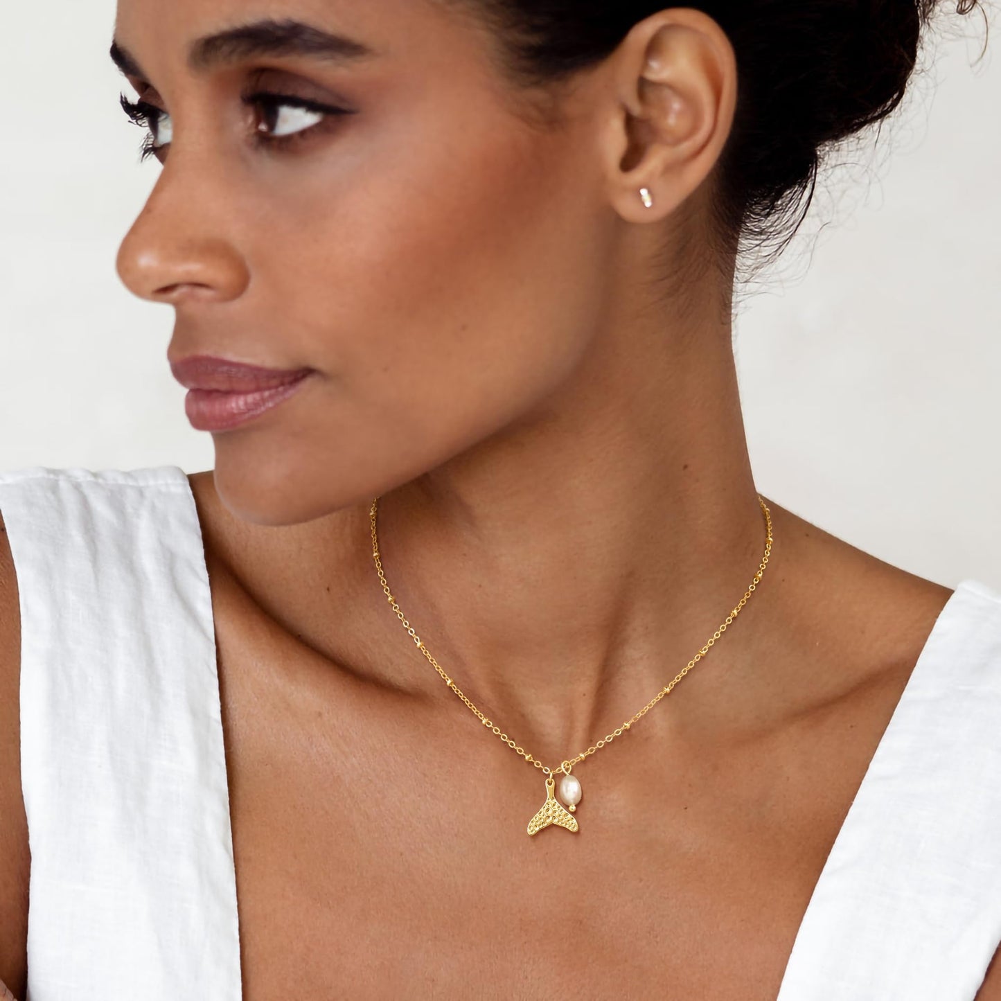 Picuzzy 14K Gold Plated Fish Pendant Necklace for Women Trendy, Sea Fish Tail Beach Necklace Ocean Coastal Tropical Nautical Vacation Summer Jewelry Pearl Accessories for Women