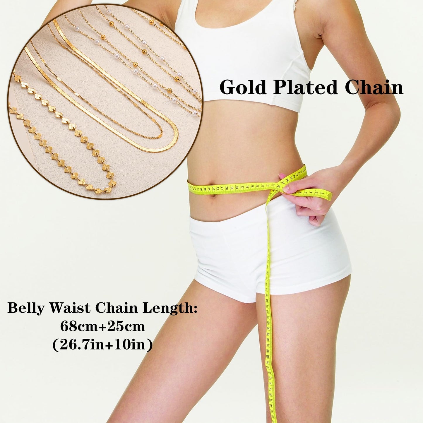 Gold Body Chain for Women Adjustable Belly Waist Chain Sexy Bikini Beach Jewelry for Women Waterproof Cute Hips Stomach Paperclip chain Belt Summer Vacation Accessories Gift For Her Boho Jewelry