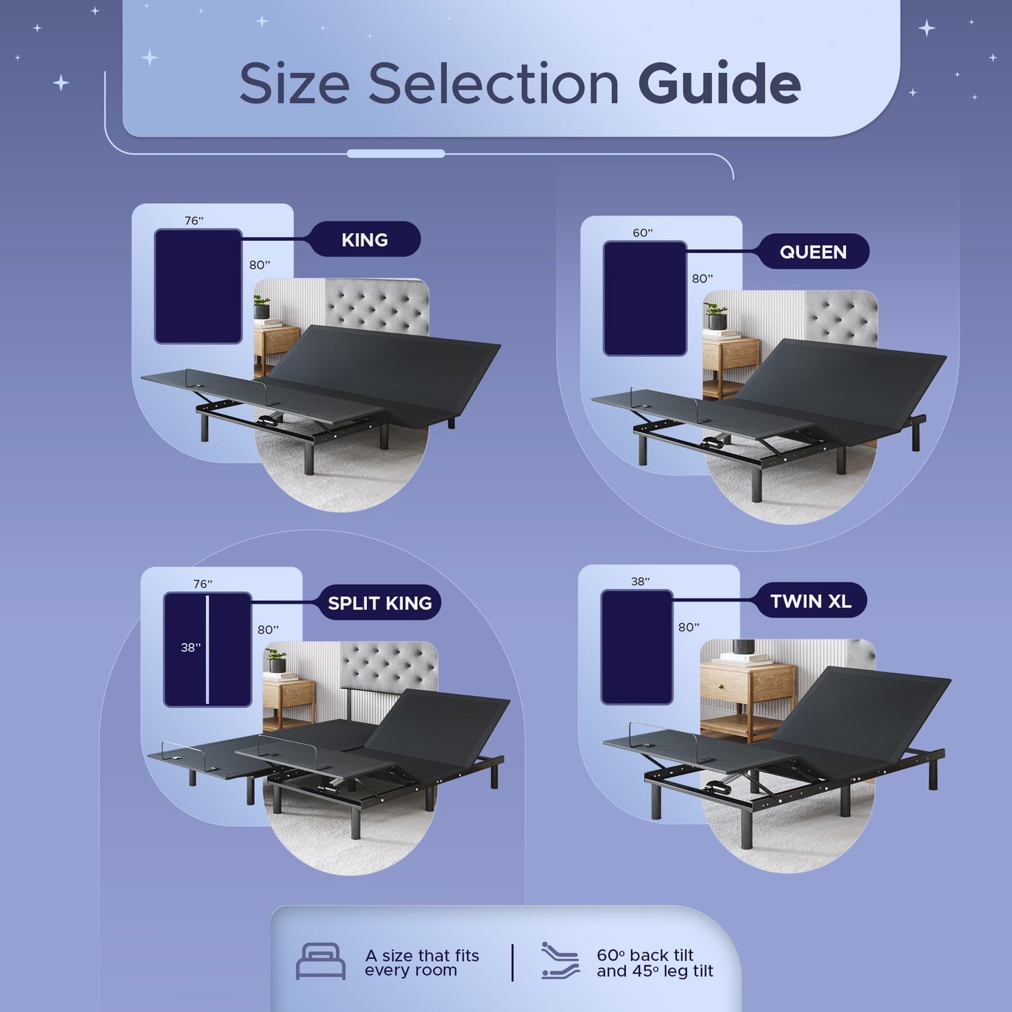 Celestial Sleep Aurora Adjustable Bed Base (Frame Only), Easy Assembly, Head and Foot Lift, Zero Gravity, Memory Positions - King