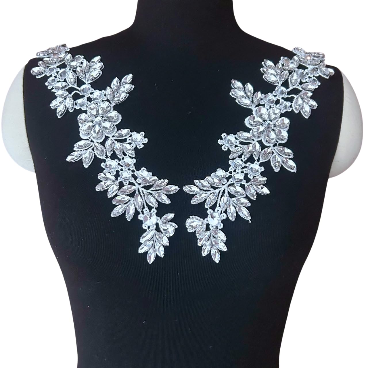 YMALANIYAKAIYA Lace Costumes Beaded Appliques Patches White Glass Rhinestones Crystals Designer DIY Garment Sewing Stage Dance Wear Wedding Party Dresses Accessories Crafts 1 Pair, ymal-h-0401