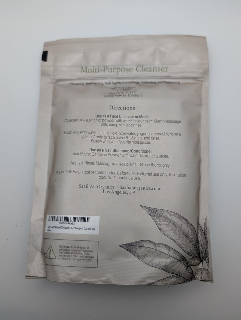 SAAFI AH ORGANICS Qasil Powder Natural Leaf Powder, exfoliates, detoxifies, Helps with clogged pores and Blemishes. soap,Used as a Shampoo. (Large 5 oz)