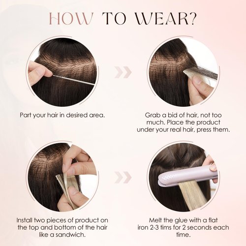 Human Hair Tape in Extensions-Double Stitched,SLEEKALON Free-cut Mini Tape ins Real Hair Extension Highlights Bleach Blonde mix Brown Seamless Straight Double Side Tape Hair-16 Inch,20pcs 50g,#12P613