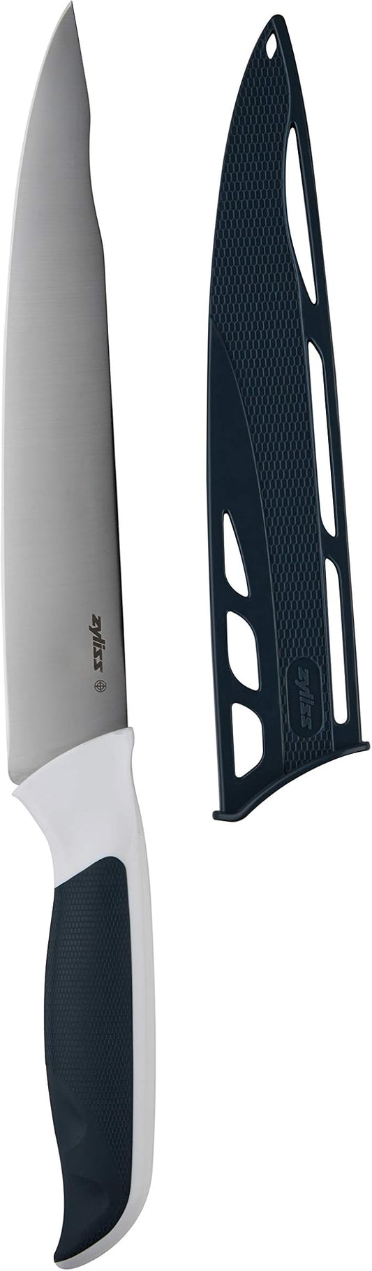 Zyliss Comfort Carving Knife, 18.5cm/7.25in, Japanese Stainless Steel, Non-Slip Handle, Blade Cover for Safety Black/White, Professional Sharp Kitchen Knife/Meat Knife, Dishwasher Safe