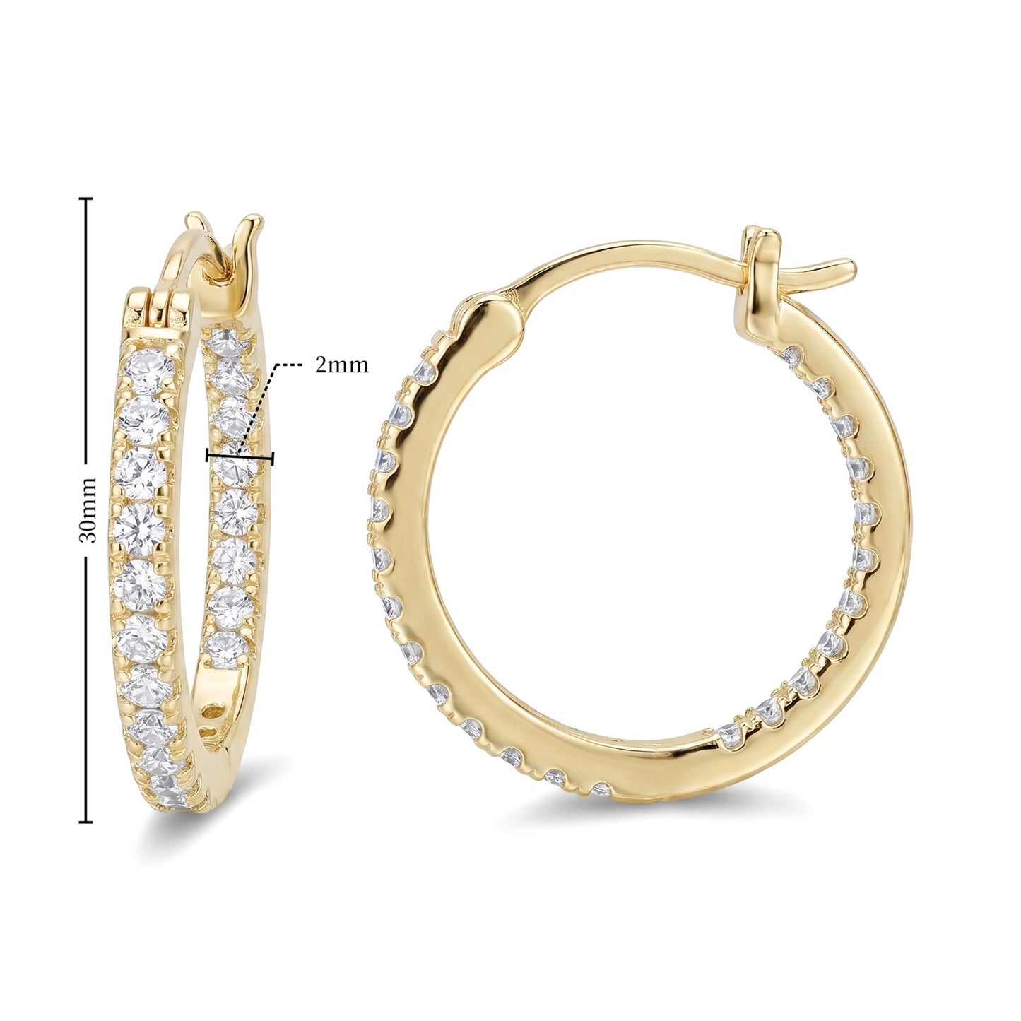WORFRIL 14K Gold Hoop Earrings for Women Cubic Zirconia Pave Round Hoops Sparkling Lightweight Huggie Style Elegant Jewelry 30mm