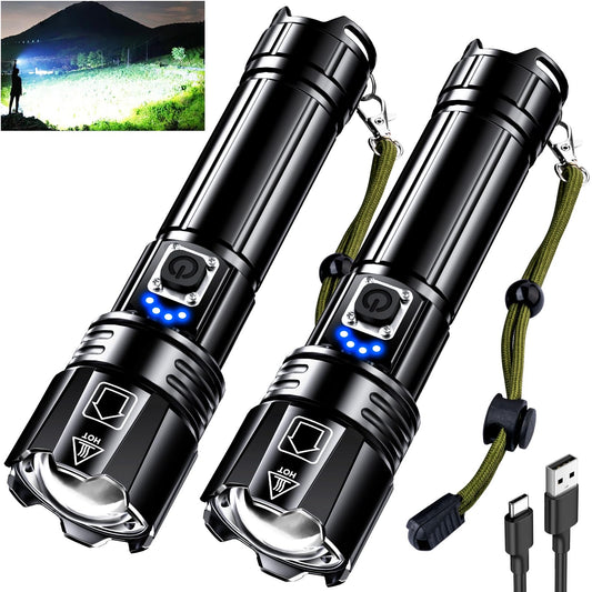 AKNEAR Rechargeable LED Flashlight High Lumens, Super Bright Flashlights with Zoomable & USB C Rechargeable & 5 Light Mode & IPX7 Waterproof, Powerful Flash Light for Home, Hiking, Camping