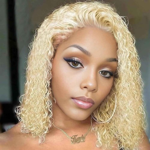 Legendhair 613 13x6 Lace Front Wigs Human Hair Blonde Bob Human Hair Wigs Short Curly Bob Wigs for Black Woman Glueless 613 Frontal Wigs Pre Plucked With Baby Hair 180% Density (10 Inch)