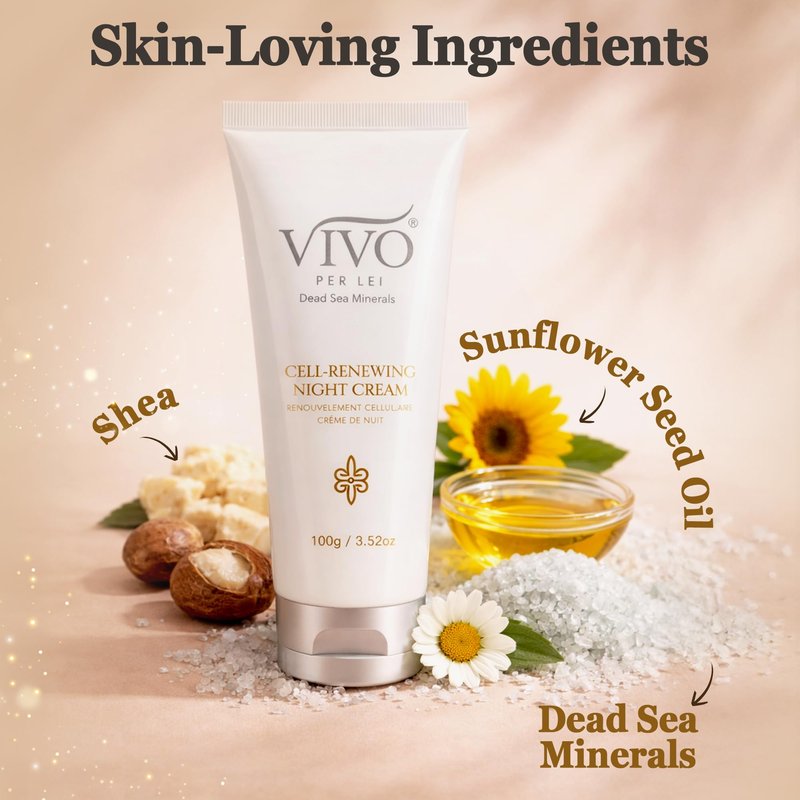 Vivo Per Lei Dead Sea Night Cream - Hydrating, Moisturizing - Anti Aging Face Moisturizer - Non Greasy - Wrinkle Cream for Women - Overnight Facial Cream with Shea Butter - 3.52 Oz - Pack of 3
