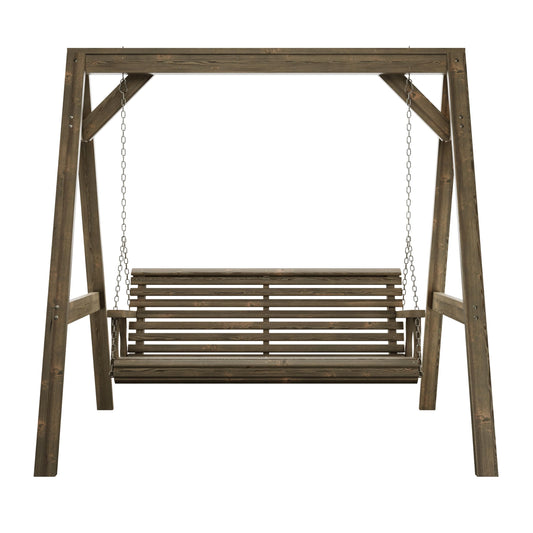 Amish Casual 5 Foot Roll Back Swing with A-Frame Stand in Dark Walnut - Freestanding Wood Porch Swing for Patio, Yard or Garden