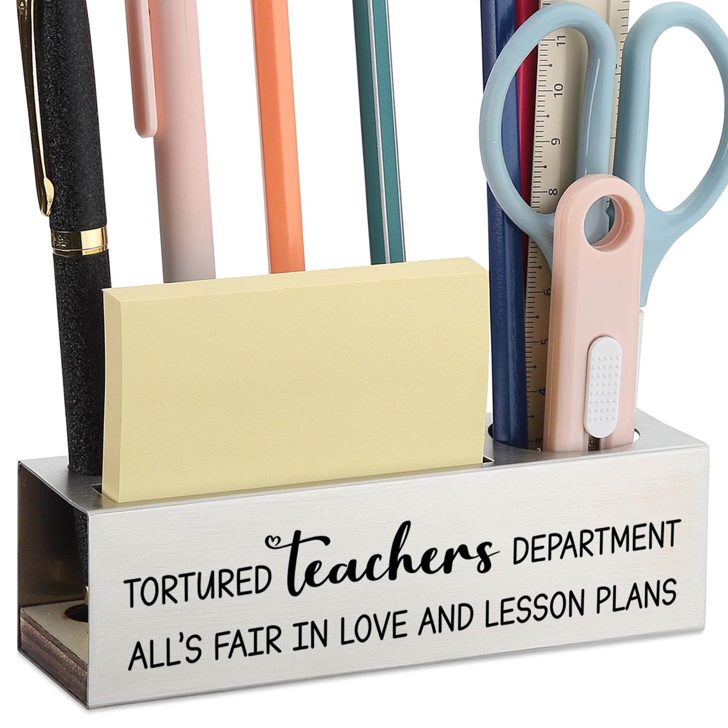 Funny Teacher Pencil Holder Desk Organizer, Tortured Teachers Department Quote, Appreciation Gift for Women Men, Stainless Steel Office Supply Caddy for Classroom Decor, Laser Engraved - FBA399