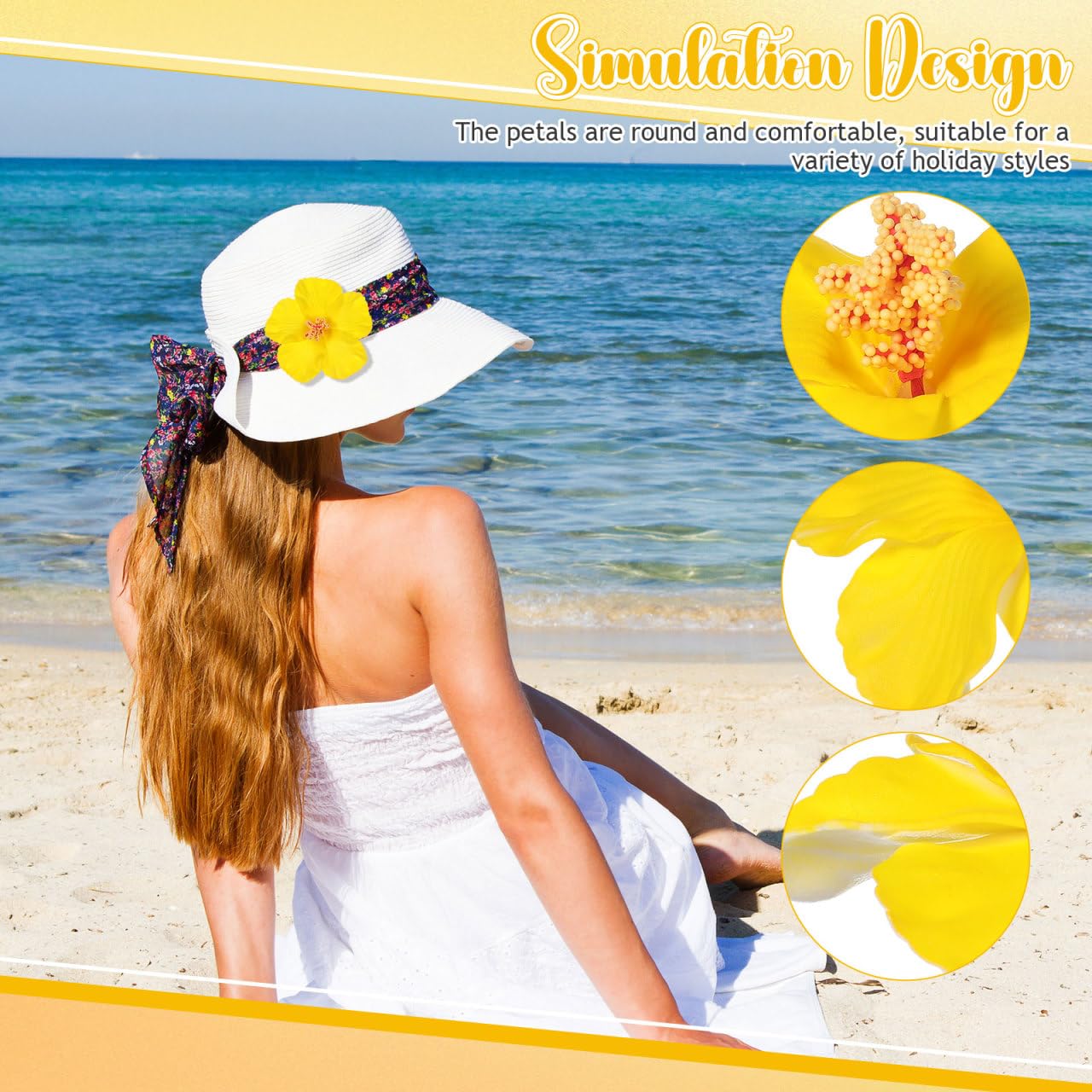10pcs Yellow Hibiscus Flowers Artificial Flower Heads, 4 Inch Lifelike Foam Hibiscus for Hawaiian Luau Party, Soft EVA Faux Floral Heads for Tropical Wedding DIY, Photography Props Home Decor
