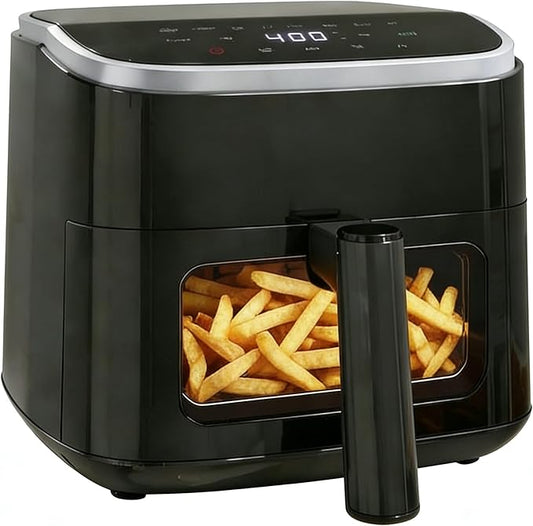 HealSmart 4 Qt Air Fryer with Visible Window, 8-in-1 Digital Airfryer with Interior Light, 1500W, Nonstick Dishwasher-Safe Basket for Fries, Bake, Wings, 60-Min Timer, Black