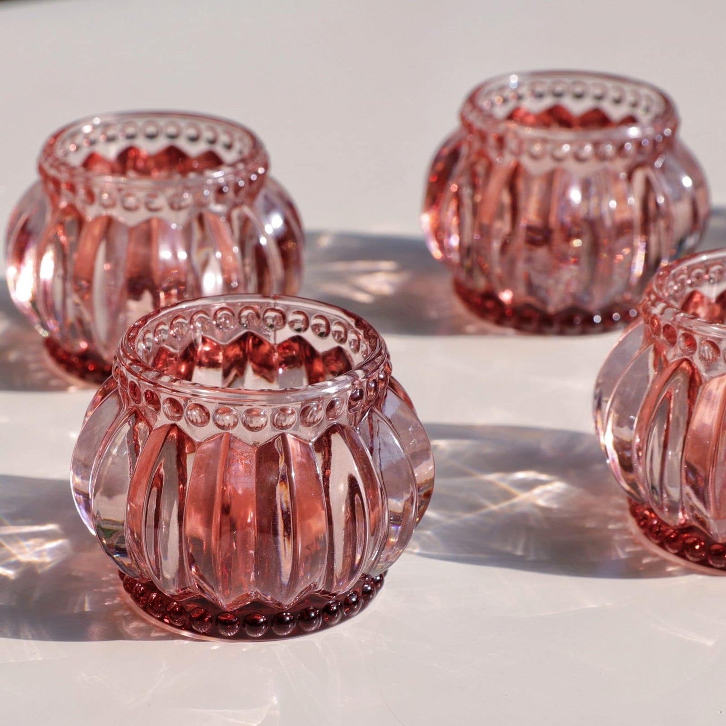 Woho 12pcs Rose Gold Tea Lights Candle Holder for Wedding Party, Glass Tealight Candle Holder for Valentines Day Decor, Votive Candle Holders for Home Decor