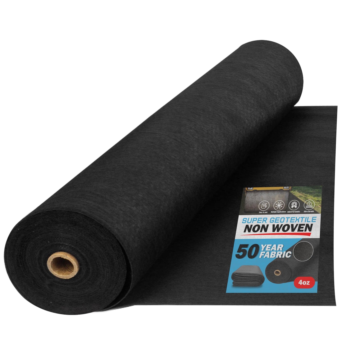 Super Geotextile 4, 6, 8 oz Non Woven Fabric for Landscaping, French Drains, Underlayment, Erosion Control, Construction Projects - 4 oz (3X50)