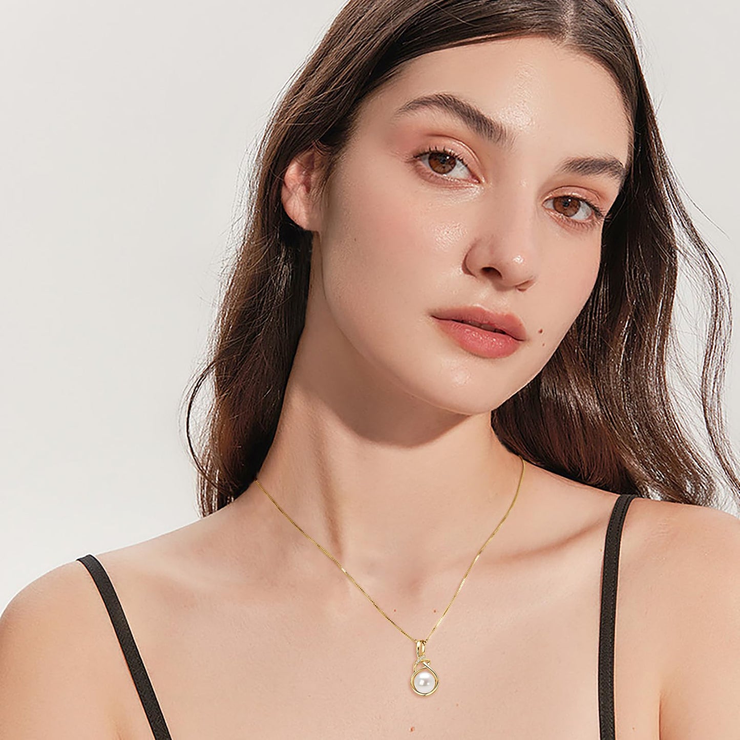 14K Gold Plated Pearl Pendant Necklaces for Women, Dainty Freshwater Pearl with 925 Sterling Silver Necklace Chain, Shiny Moissanite Jewelry Gifts for Mom Wife