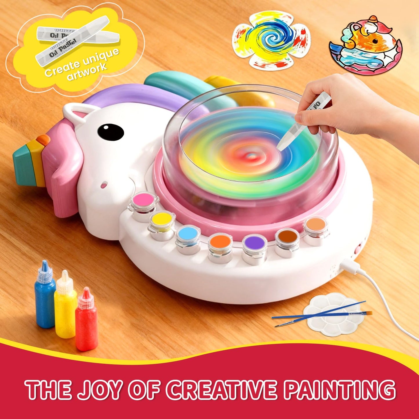 Oeasic Unicorn Spin Art Machine for Kids, Dual Rotation Painting Spinner Arts and Crafts with 60 Design Cards, Art Supplies for Kid Set, Birthday & Christmas Gift for Girls Ages 4 5 6 7 8 9 10 11 12