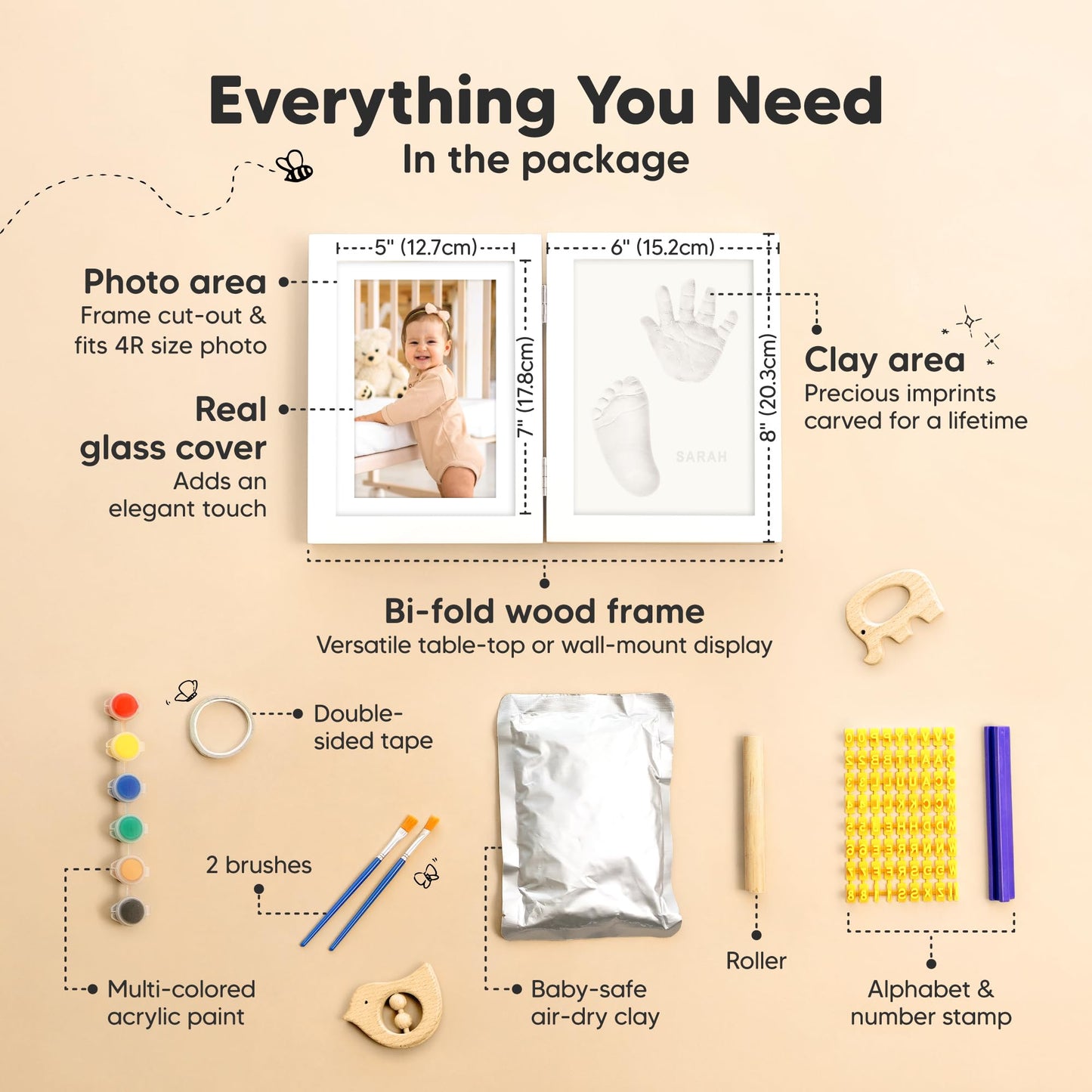 Baby Hand and Footprint Kit - Quick Dry Clay for Newborn Keepsake Feet and Handprint, Nursery Picture Frame, Cat Dog Paw Print Kit,Personalized New Mom Gifts for Baby Showers & Registry(Alpine White)