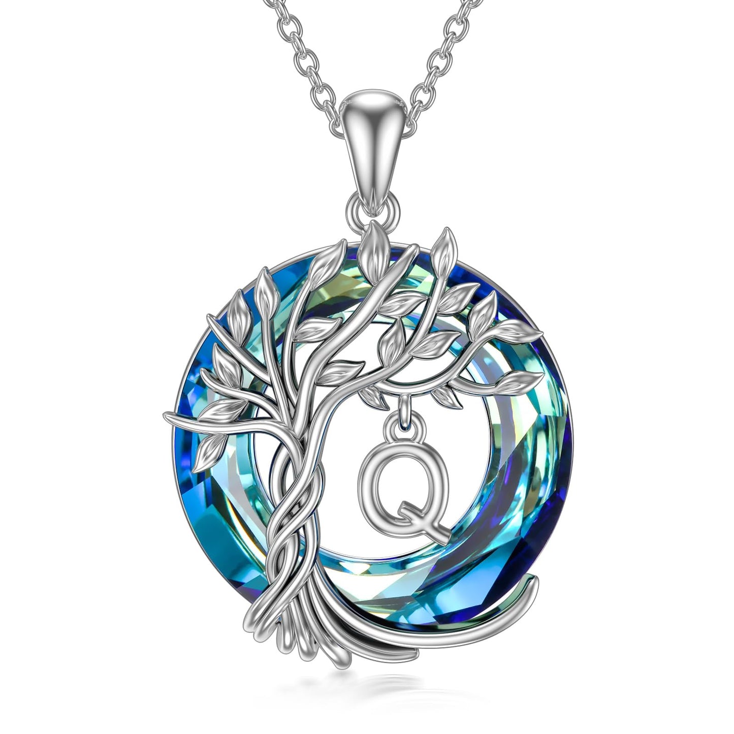 TOUPOP Tree of Life Initial Necklace Gifts for Women Sterling Silver Initial Q Letter Jewelry Irish Crystal Pendant Birthday Gifts for Women Her Mom Wife Daughter