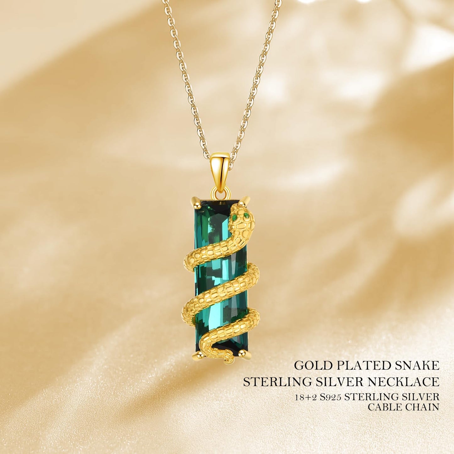 AENEAS Snake Necklace for Women Gold Plated Sterling Silver Green Crystal Jewelry Gifts for Women Wife Her Christmas