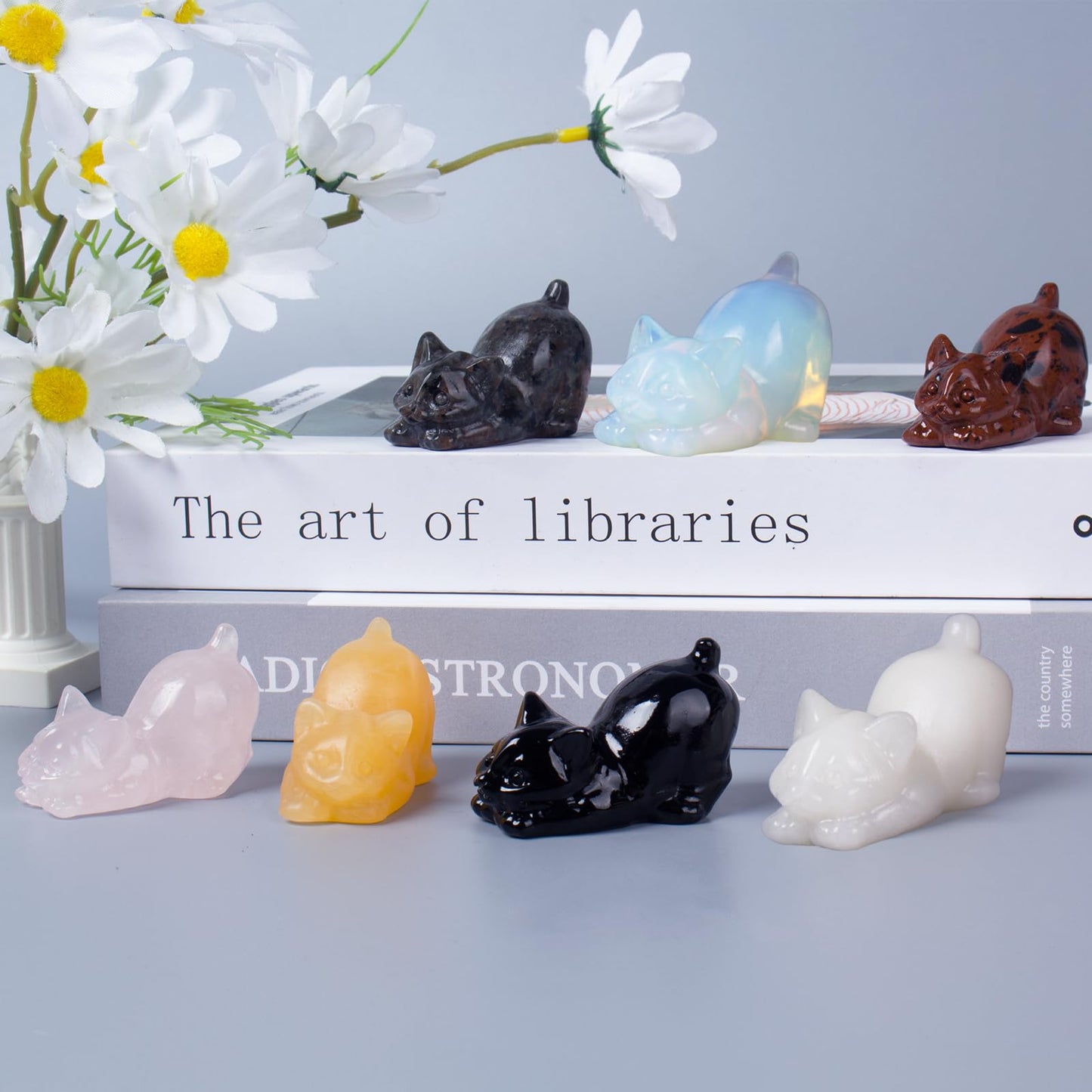 QLRSUXN 2 Inch Yooperlite Cat Crystal Figurines, Cute Kitten Statues for Kitten Lovers and Collectibles, Cat Decor Fingurines for Home Desk Office, Carved Healing Crystal Reiki Animal Gifts for Women