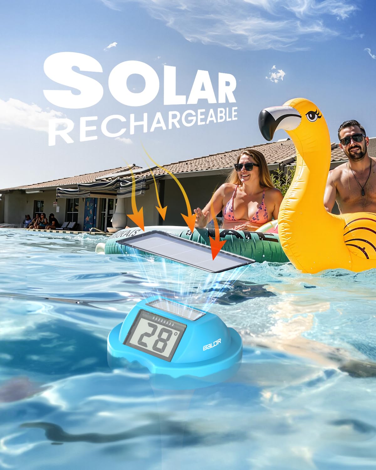 BALDR Pool Thermometer Floating Easy Read, Solar Digital Pool Thermometer with Dual Large Screens, IPX7 Water Temperature Gauge for Inground Above Ground Pools & Spas (Light Blue)