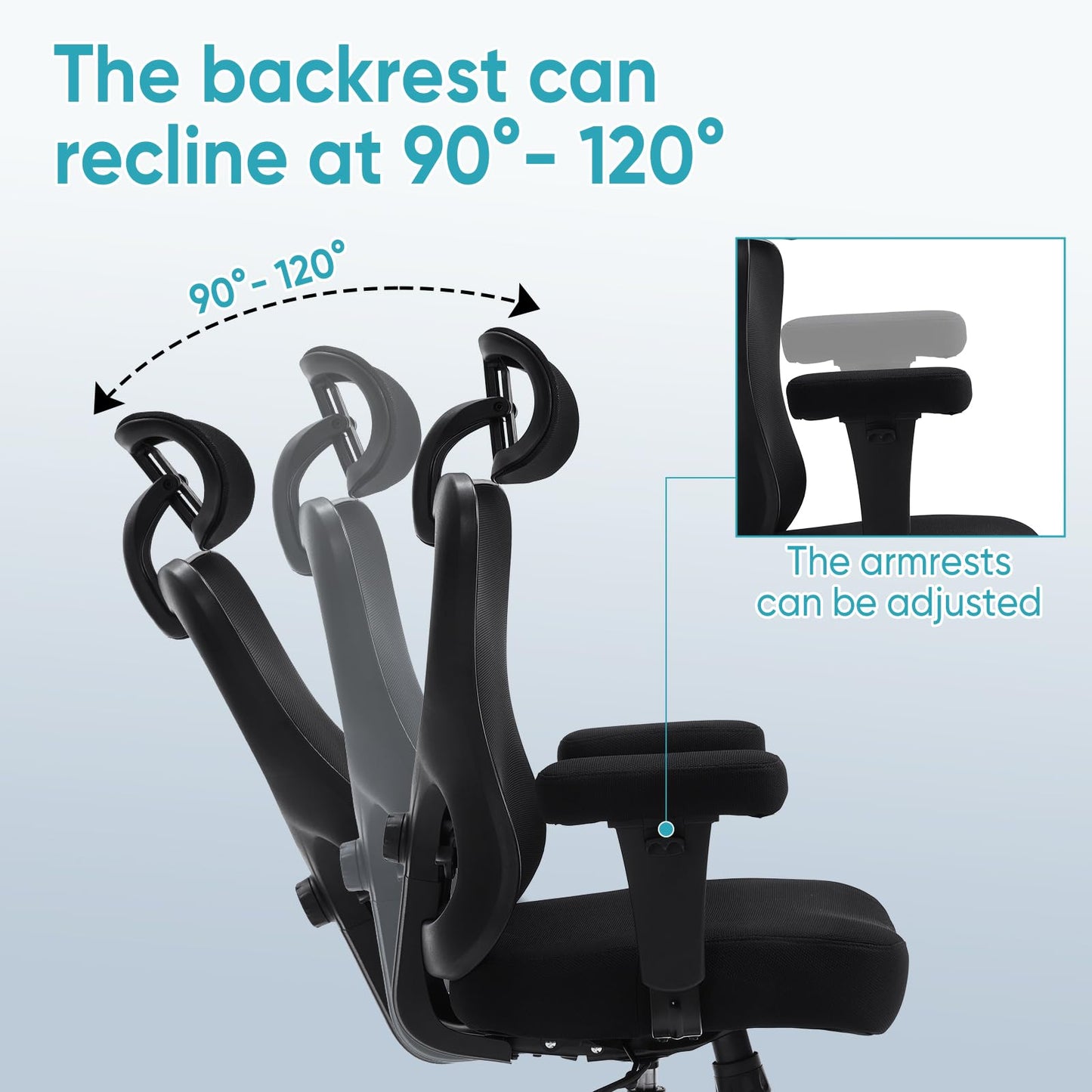 500lbs Big and Tall Office Chair Heavy Duty Office Chair with Adjustable Lumbar Support & Headrest,Ergonomic Mesh High Back Computer Desk Chair, Extra Wide Seat Chair