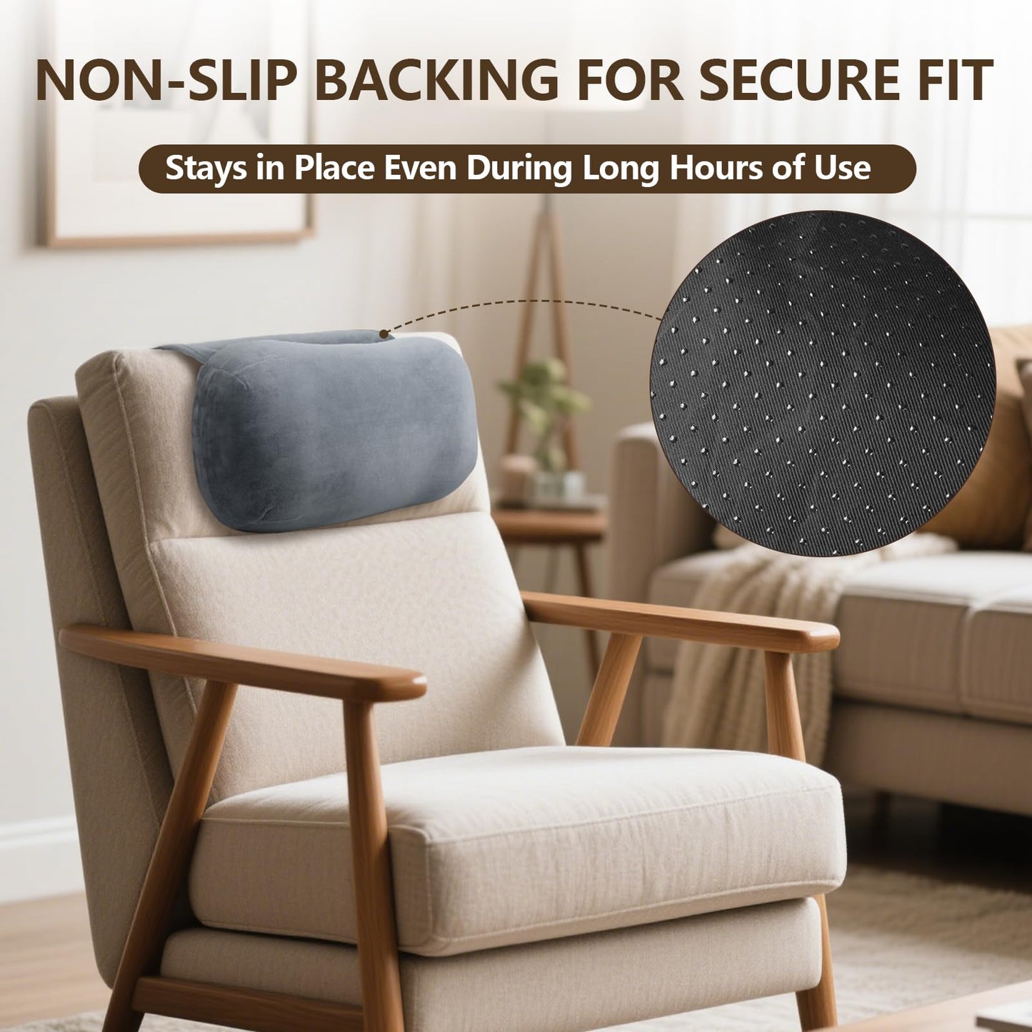 Head Recliner Pillow, Memory Foam Headrest Pillows for Recliner Chairs, Non-Slip Headrest Cushion for Neck Pain Relief, Neck Support Pillow for Travel Home Sofa Armchair (Grey)