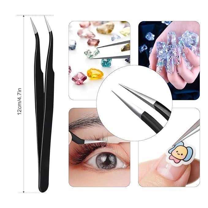 Rhinestone Picker Tool, Dual-ended Rhinestones Applicator Nail Art Design Tool, 2 Pack Acrylic Handle Nail Pen with 4 Extra Wax Tips and1 Tweezer