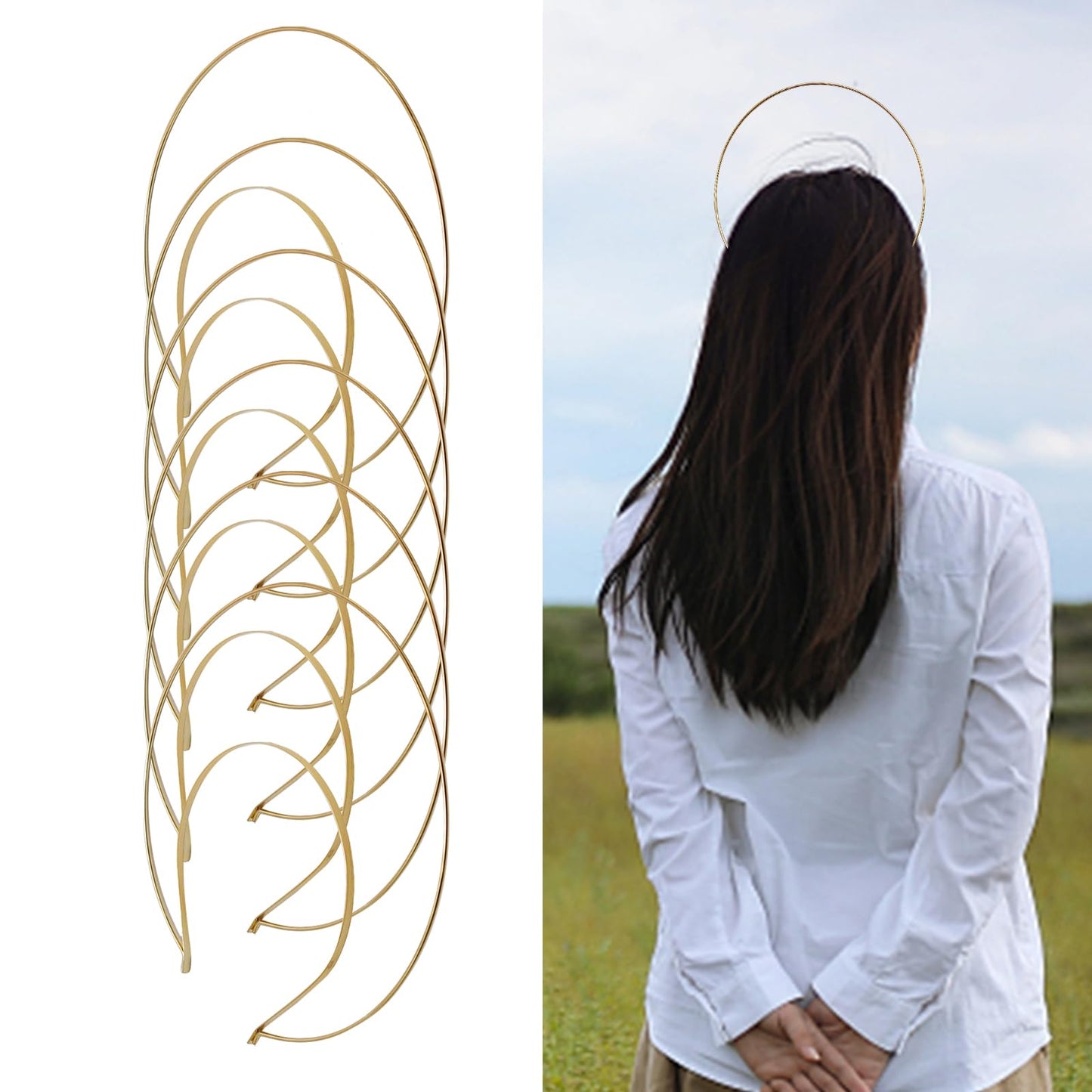 Zreneyfex 6 Packs 2 Layer Gold Metal Queen Goddess Angel Halo Crown Headband Hairbands DIY Craft Bands Wedding Bridal Headpieces Prom Halloween Party Cosplay Costume Hair Accessories