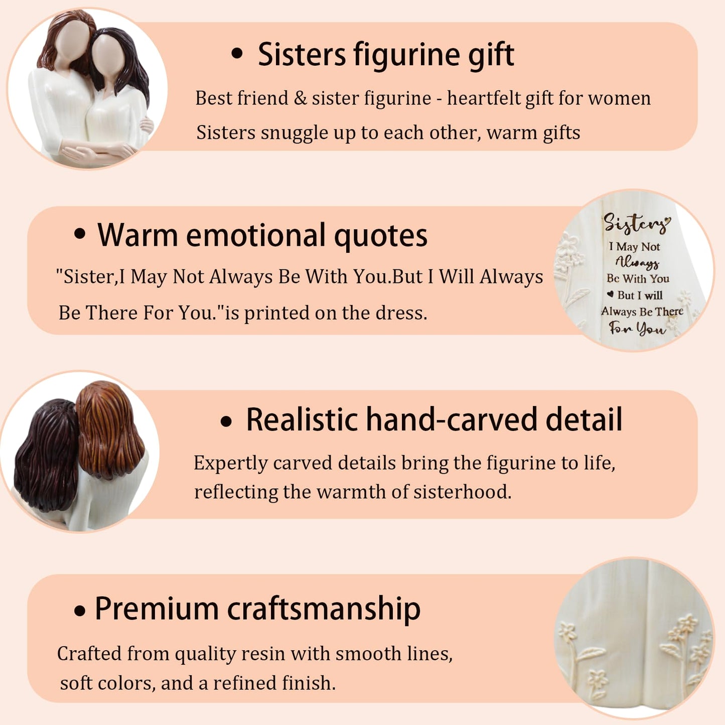 GemsLives Sister Birthday Gifts from Sisters,Sister Birthday Gifts Figurines,Bestie, Friendship Gifts for Christmas, Mother's Day, Sisters Day