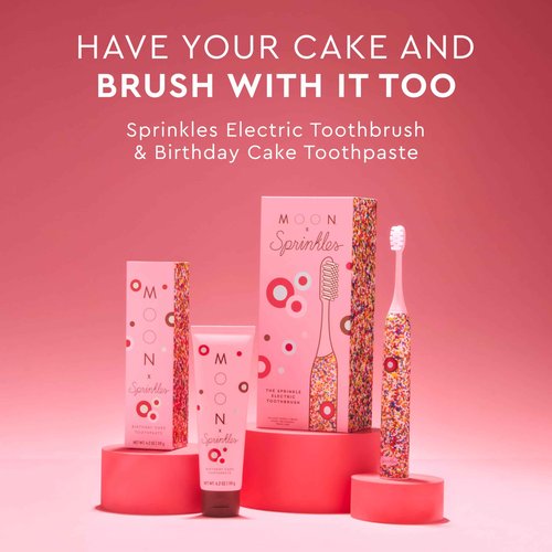 MOON x Sprinkles Toothbrush - Rechargeable Electric Toothbrush for Adults & Teens - 5 Sonic Cleaning Modes - Includes 2 Brush Heads & Travel Case - Cordless with Industry-Leading 6 Week Charge