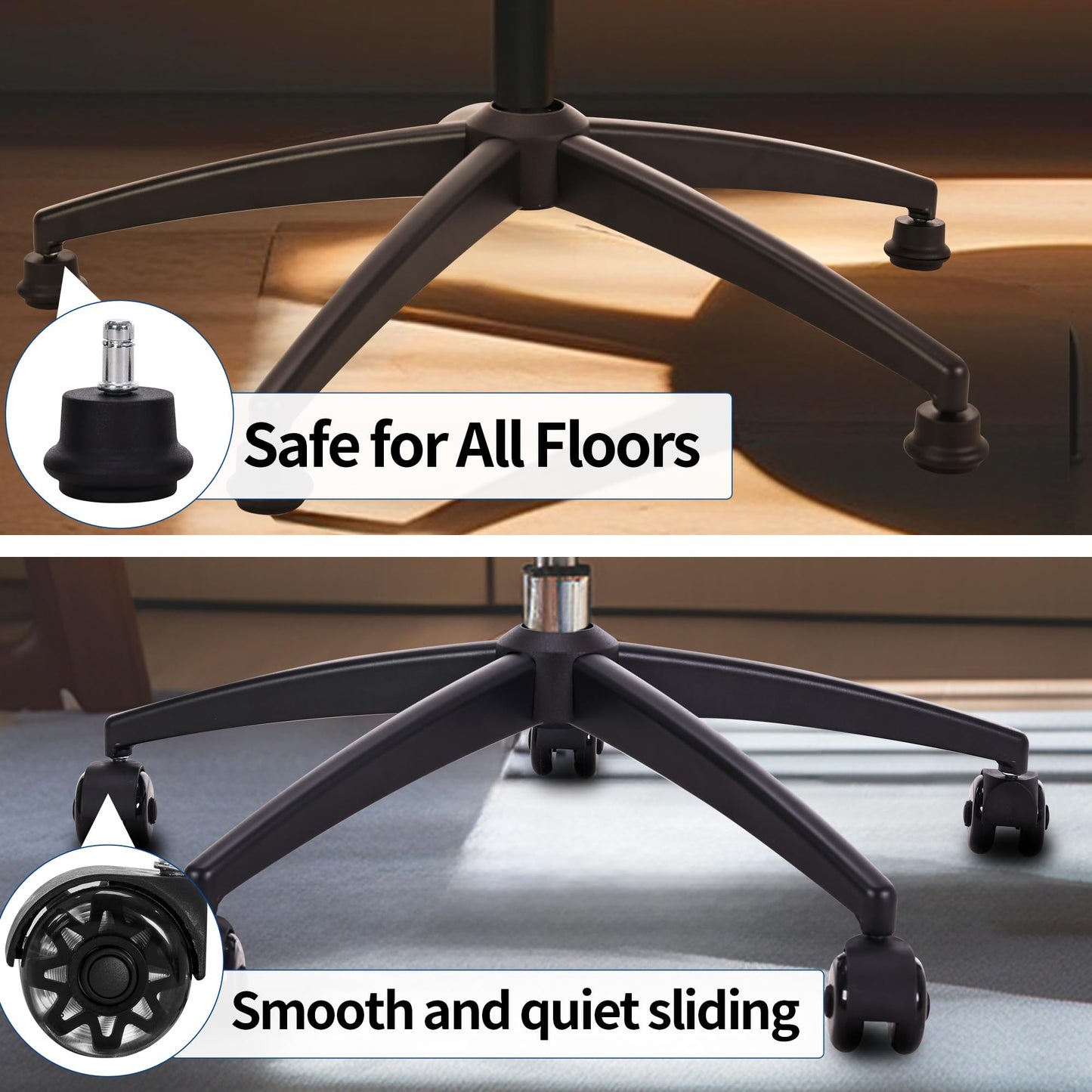 Frassie Office Gaming Chair Metal Base Replacement with 5 Wheels Bell Glides Replacement, 28 Inch Heavy Duty 2500 Lbs Universal Computer Chair Stool Base Part (Black)