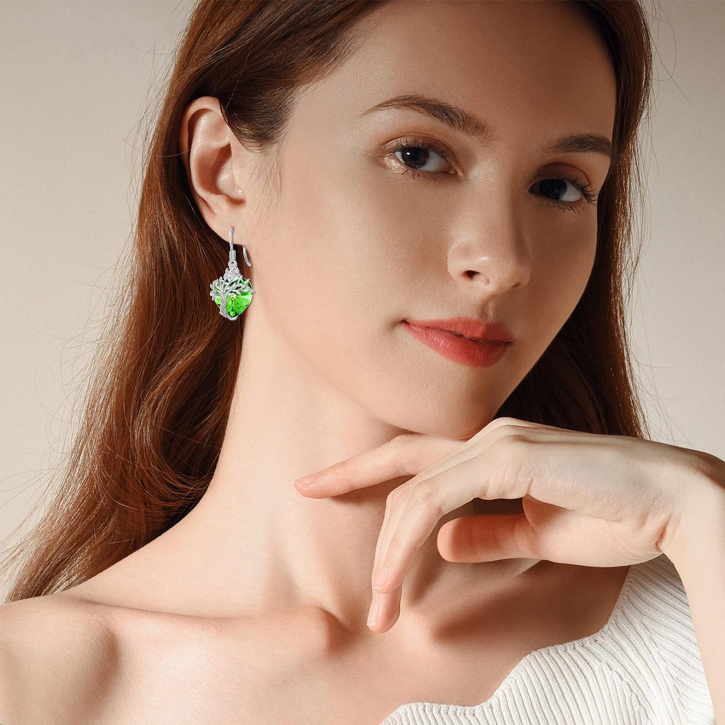 TOUPOP Heart Emerald Earrings Sterling Silver Tree of Life Earrings May Birthstone Jewelry Birthday Mothers Day Gifts for Women Mom Her