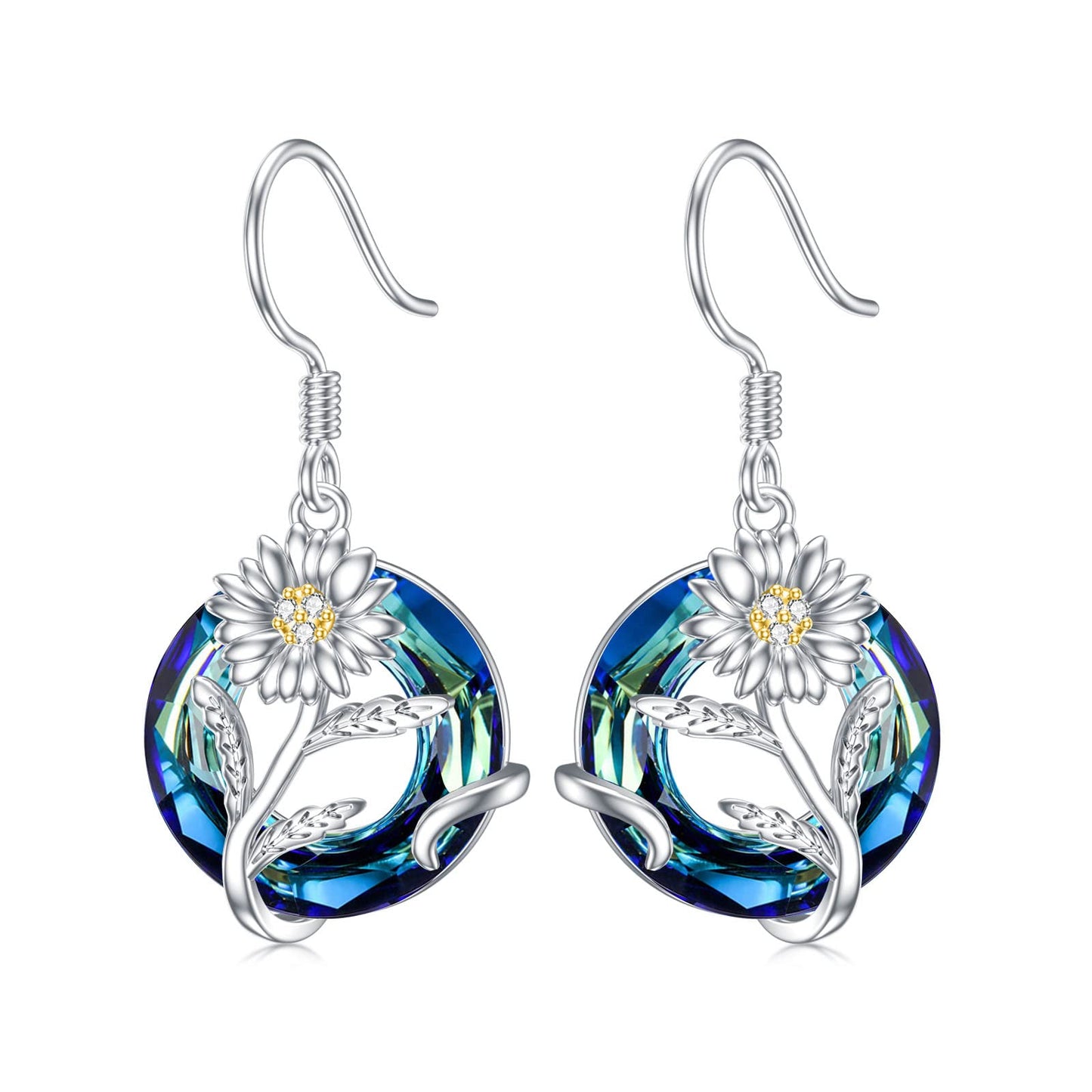 TOUPOP April Birth Flower Earrings Daisy Drop Dangle Earrings Blue Crystal Jewelry Birthday Mothers Day Gifts for Women Mom Her