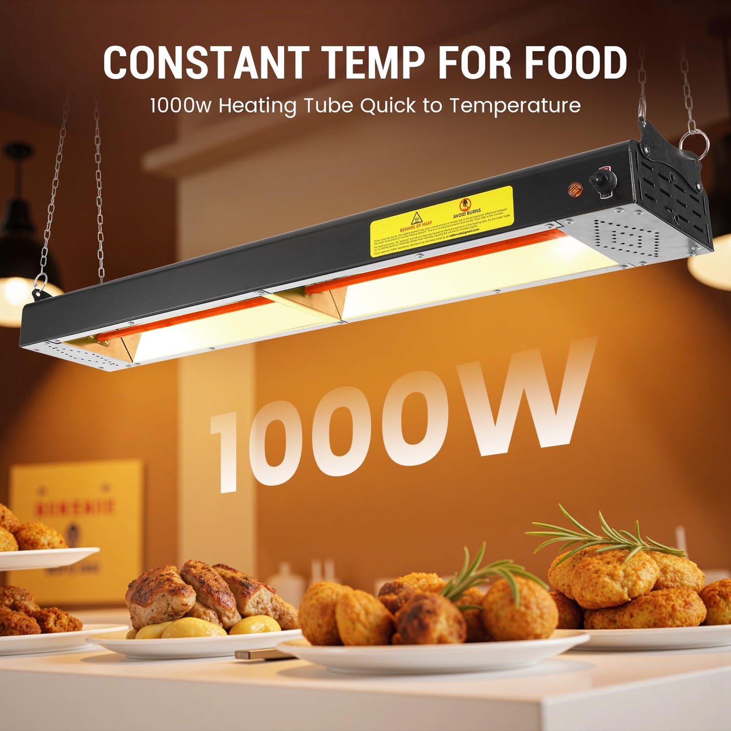 Hiteemer 36-Inch Food Heat Lamp, 1000W Commercial Food Warmer Lamp Electric Strip Heater Overhead Stainless Steel Heat Lamps for Buffet Restaurant Parties Catering, Black 115V