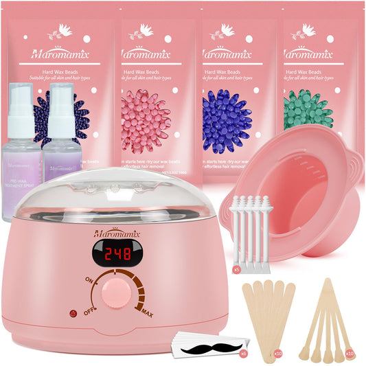 Waxing Kit -Digital Wax Warmer Machine for Hair Removal with 4 Packs of Hard Wax Beads & Silicone Pot for Full Body, Legs, Face, Eyebrows, Bikini, Brazilian at Home Waxing Kit for Women Mothers Day