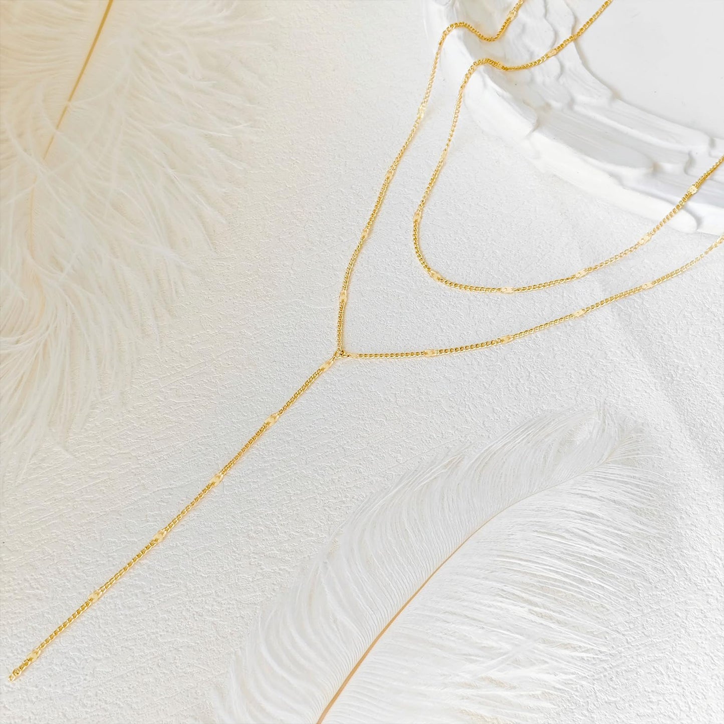 Airmb Gold Necklaces for Women Dainty Long Trendy Y Necklace 14k Gold Plated Long Necklaces for Women Trendy Layered Dot Chain Necklaces Simple Y Necklace Delicate Jewelry for Woman