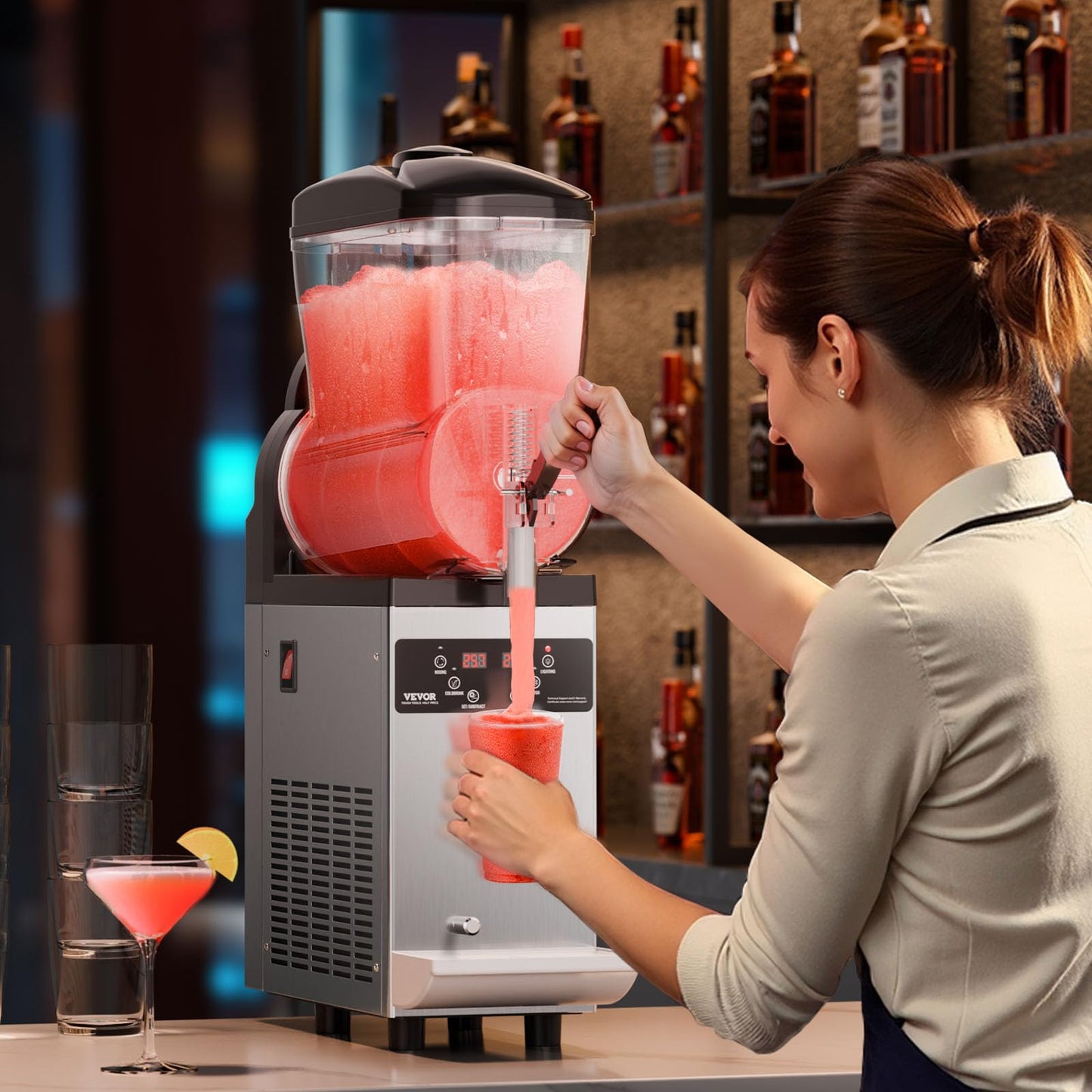 VEVOR Commercial Slushy Machine, 12L Single Tank Frozen Drink Machine, 48 Cups Stainless Steel Margarita Smoothie Frozen Drink Maker, Slushie Maker for Home Party Restaurants Cafe Bars