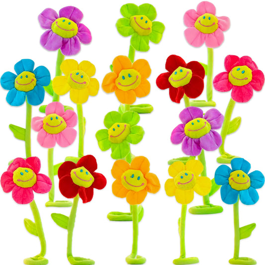 16PCS Artificial Plush Flower Curtain Tiebacks, Bendable Sunflower Stems for Home Decor, Colorful Daisy Bouquet for Living Room & Bedroom Decoration, Creative Curtain Buckle Holder & Vase Filler
