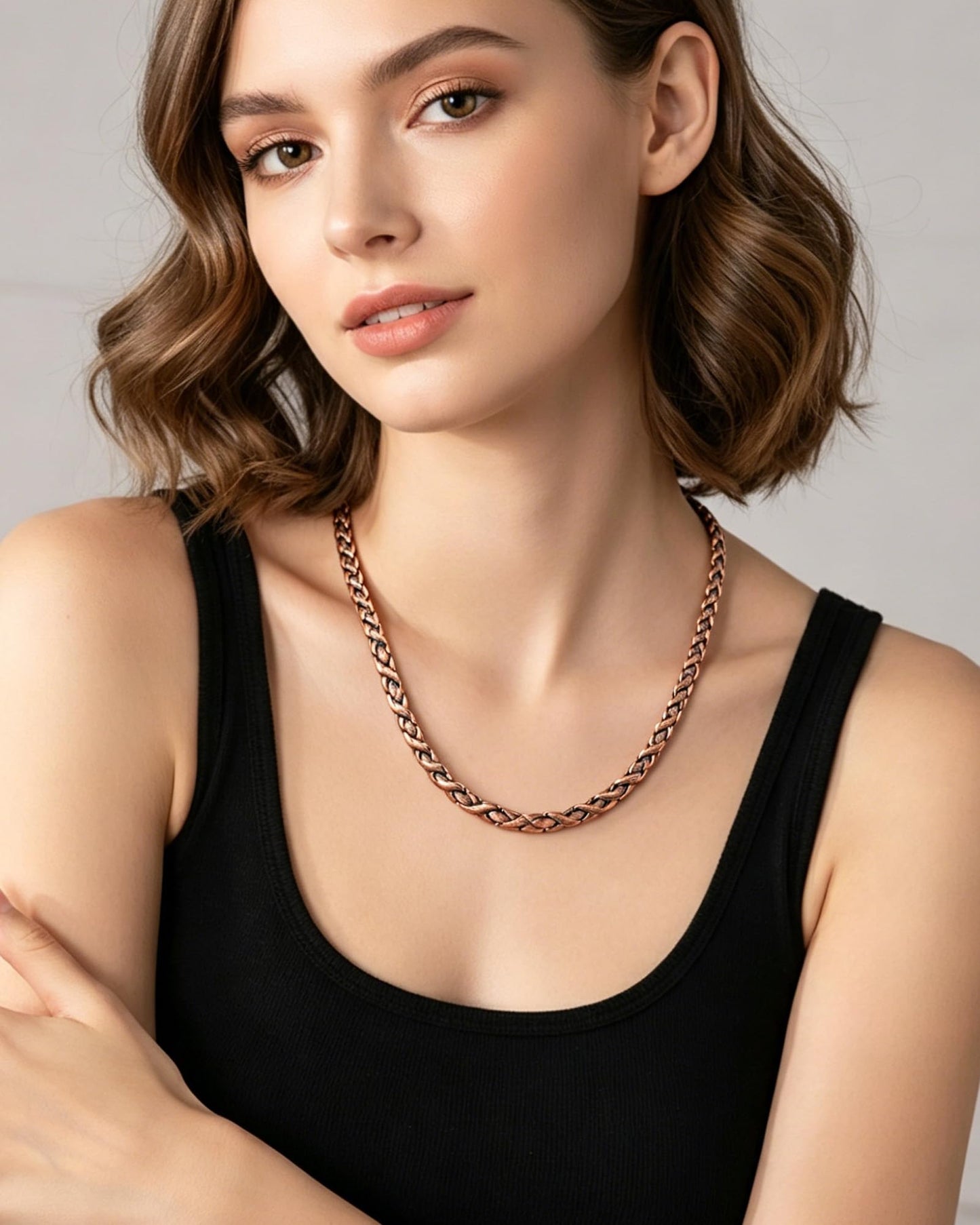 MagEnergy Copper Necklace for Men Women, Magnetic Necklace with 3500 Gauss Ultra Strength Neodymium Magnets, Adjustable Magnetic Jewelry with Sizing Tool (Vintage)