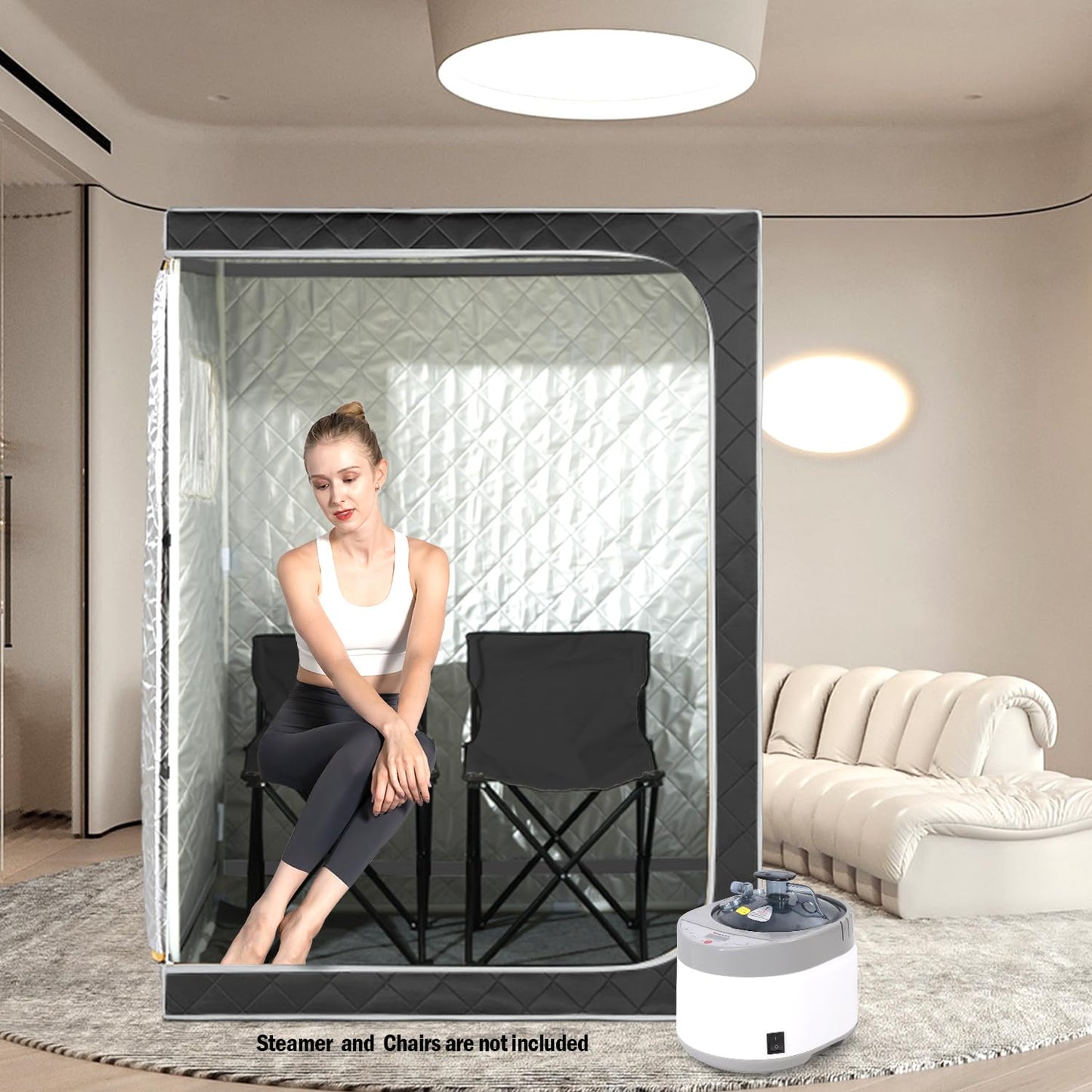 Smartmak Full Size Steam Sauna Tent, Portable Whole Body Home Spa Room, 1 or Two Person Large Space, Steamer NOT Included (47.28" x 35.46" x 63" Grey Border)