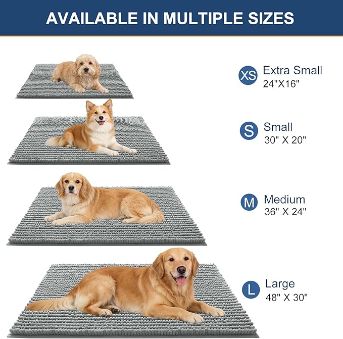 OLANLY Dog Door Mat for Muddy Paws 40x32, Ultra Absorbent Chenille Mud Doormat, Non-Slip Washable and Dirt Trapping Doormat for Indoor Entryway, Quick-Dry Indoor Pet Bed Mats for Dogs, Grey