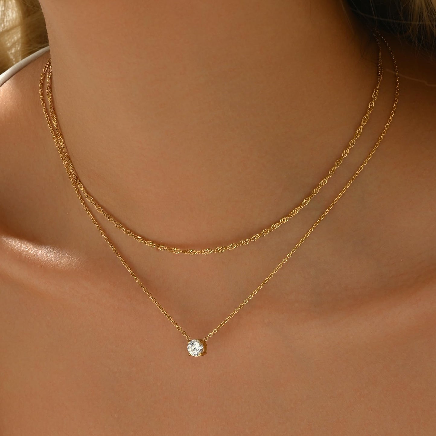 Jewigo Cubic Zirconia Necklaces for Women 18K Gold Plated Tear drop Necklace Dainty Layered CZ Lariat Diamond Necklace