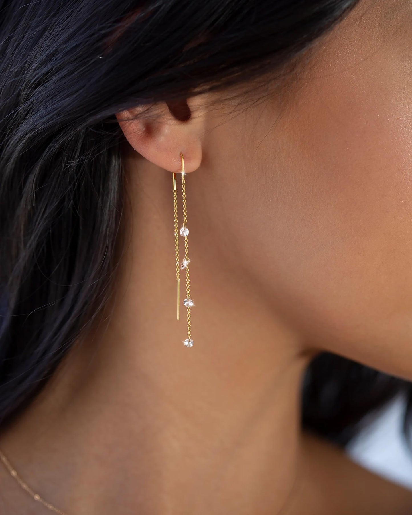 Moodear Dangle Earrings for Women - Trendy 14K Gold Plated Long Chain Earring Non Tarnish Hypoallergenic CZ Drop Earring Dainty Jewelry